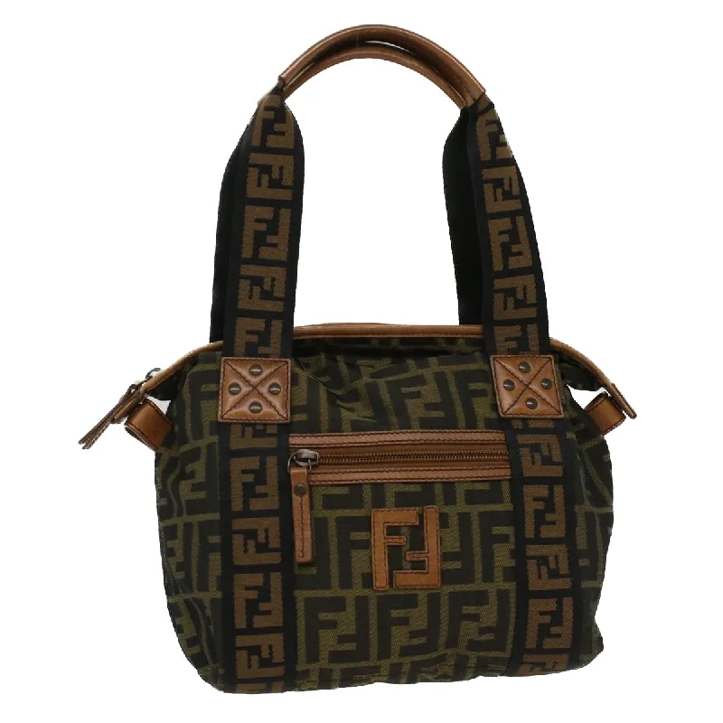 Fendi backpacks with a ventilated back panel for improved air circulationFENDI Zucca Canvas Hand Bag Black Brown  fm2664