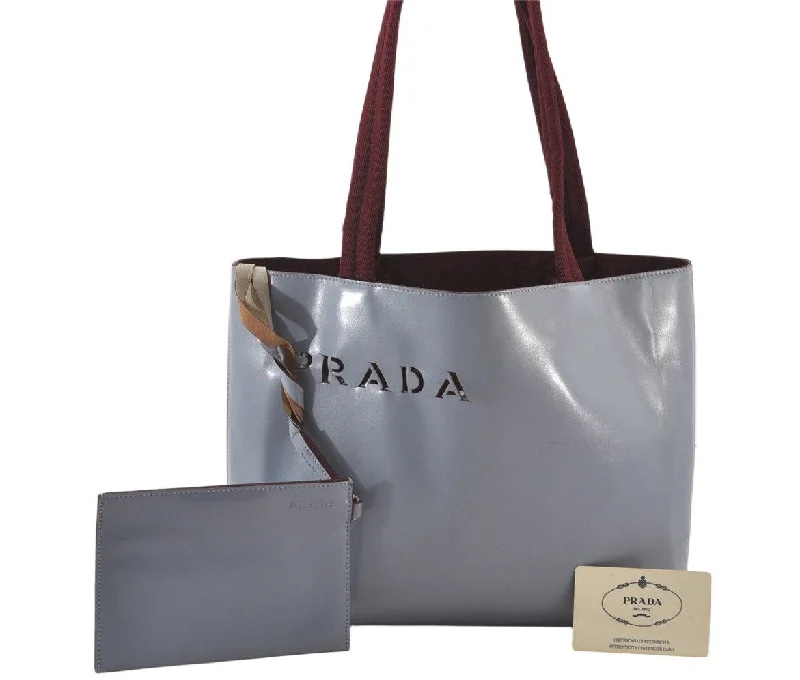 Ladies Prada Re - Edizione 2005 bags in a pastel color for a soft lookAuthentic PRADA VITELLO SHOPPIN Leather Tote Bag B10187 Light Blue 5708K