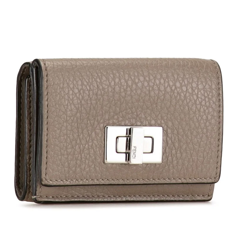 Fendi By The Way bags with a laser - cut leather detail for a modern and intricate lookFendi Picabu Three Fold Wallet Compact Wallet 8M0426 Gr Leather  Fendi