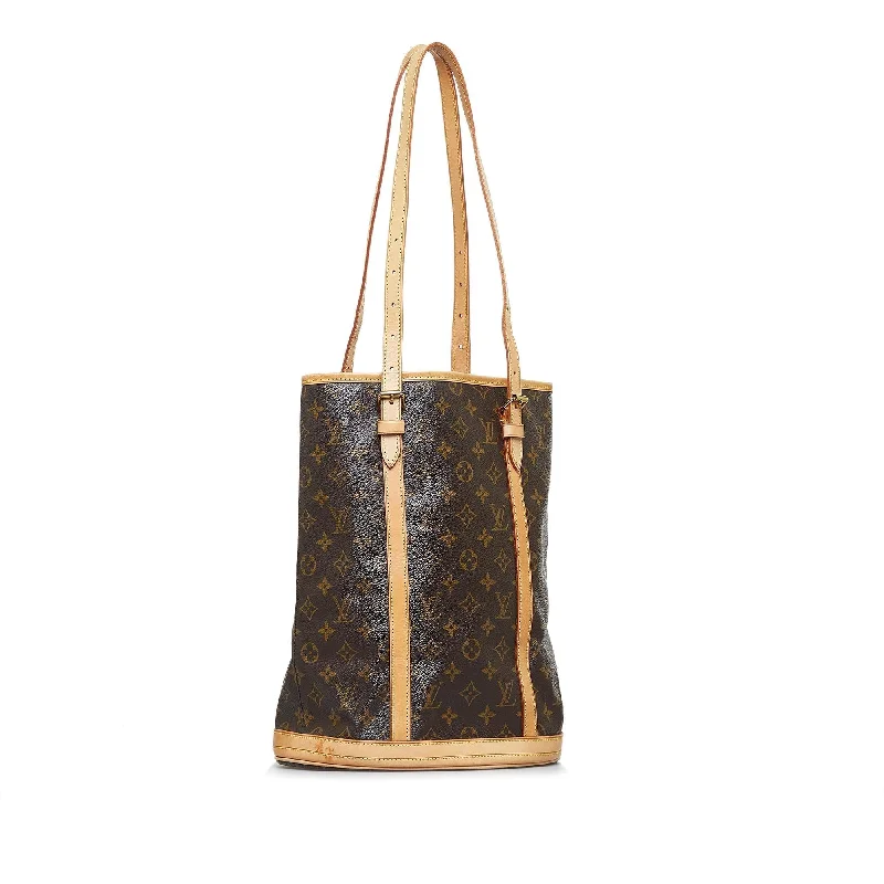 Louis Vuitton tote bags with a printed LV logo on the front for brand visibilityLouis Vuitton Monogram Bucket GM