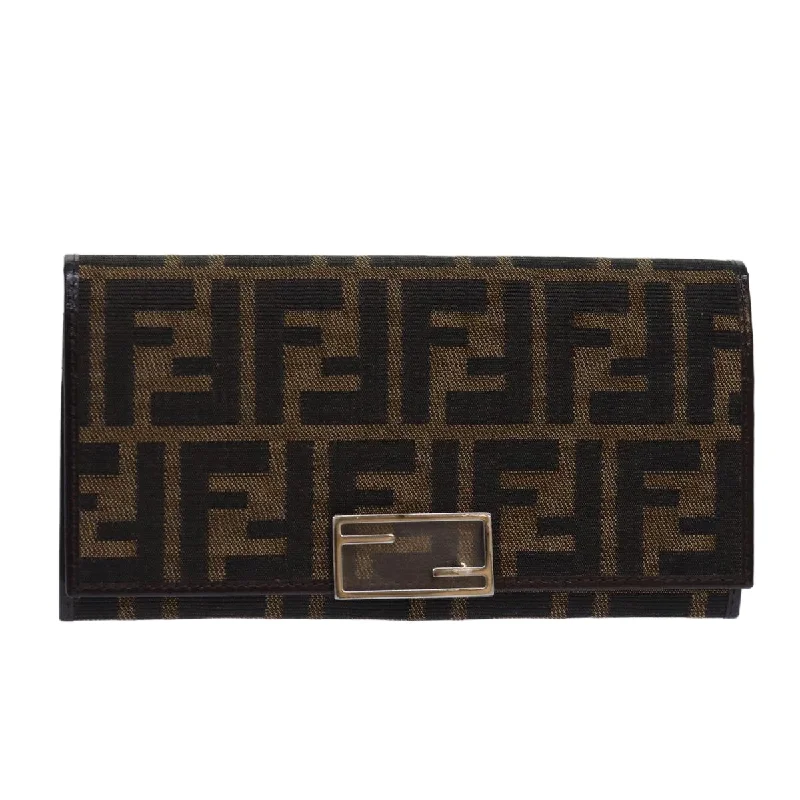 Fendi bags with a built - in USB charging port for keeping devices powered on the goFENDI Zucca Canvas Long Wallet Black Brown Silver  am6788