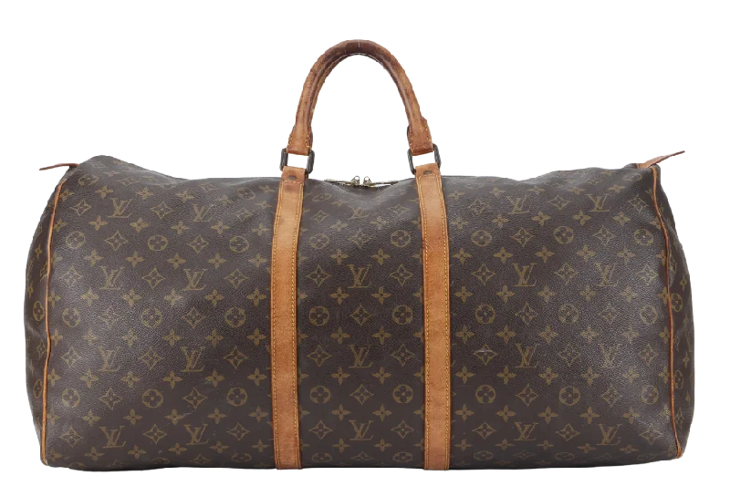 Louis Vuitton tote bags with a printed LV logo on the front for brand visibilityLOUIS VUITTON KEEPAL 60 MONOGRAM CANVAS GOLD HARDWARE NO DUST COVER