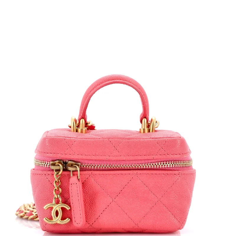 Compact crossbody bags for travelTop Handle Zip Around Vanity Case with Chain Quilted Caviar Mini