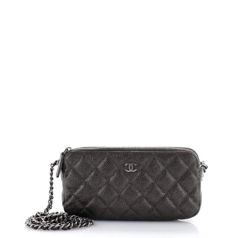 Compact crossbody bags for travelDouble Zip Clutch with Chain Quilted Iridescent Caviar