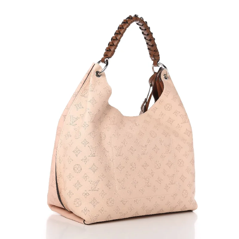 Louis Vuitton tote bags with a printed LV logo on the front for brand visibilityLOUIS VUITTON MAHINA CARMEL HOBO