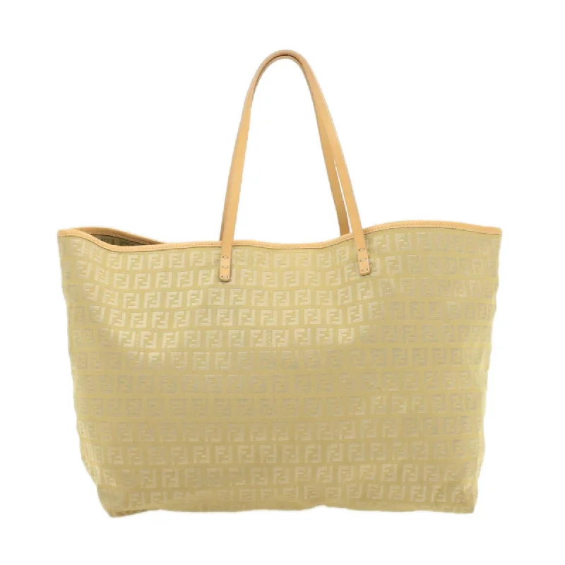 Ladies Fendi Peekaboo bags with a hand - carved leather detail for a unique and artisanal touchFENDI Zucchino Canvas Tote Bag Beige  am136b