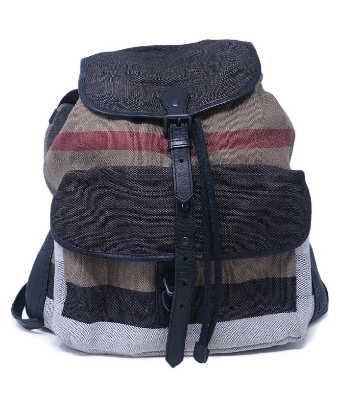 Designer bags with gold hardwareBurberry Black & Beige Plaid Backpack