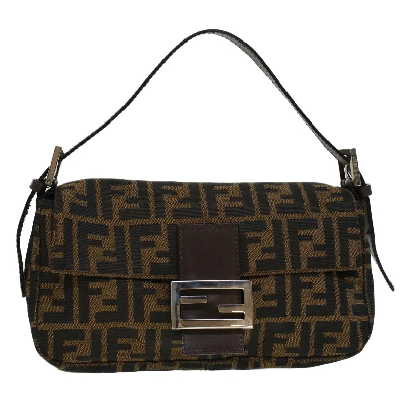 Ladies Fendi shoulder bags with a detachable phone stand for hands - free viewingFENDI Zucca Canvas Mamma Baguette Shoulder Bag Brown 2321.26424  am4274