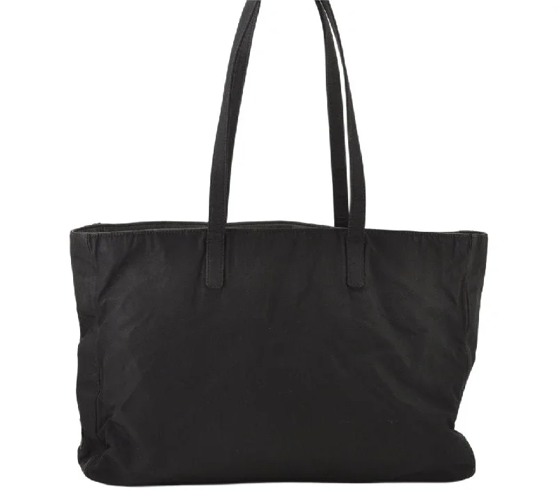 Prada tote bags with a spacious interior and a magnetic - snap closureAuthentic PRADA Vintage Nylon Tessuto Leather Shoulder Tote Bag Black 5759K