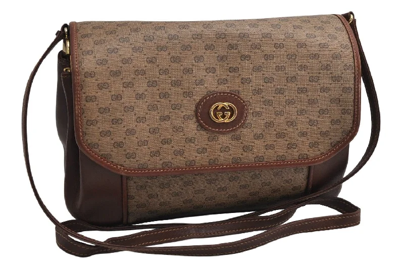 Gucci tote bags for women with a spacious interiorAuthentic GUCCI Micro GG PVC Leather Shoulder Cross Body Bag Purse Brown 2038K