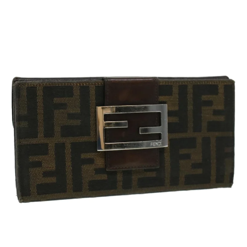 Fendi crossbody bags with a convertible strap that can be worn multiple waysFENDI Zucca Canvas Long Wallet Brown Black  ac1385