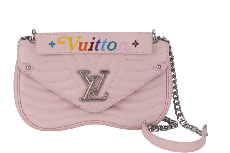 Louis Vuitton bags with a front - zip pocket for small items like keysLOUIS VUITTON NEW WAVE CHAIN BAG MM (M51944) PINK CALFSKIN SILVER HARDWARE WITH DUST COVER