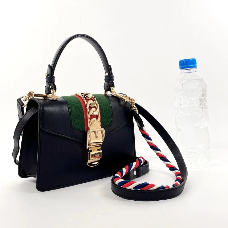 Women Gucci Sylvie bags with a leather - wrapped handleGUCCI Handbag 470270 leather black Shelly line 2WAY Sylvie Women Used