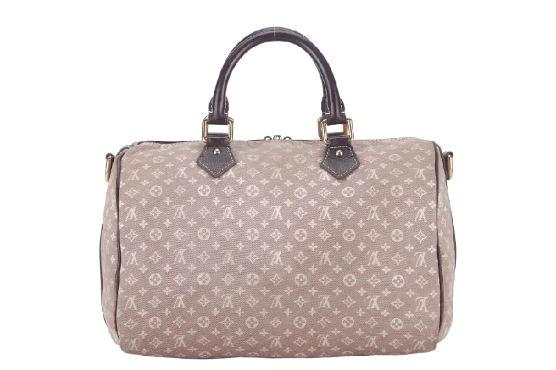 Ladies Louis Vuitton Petite Malle bags in a pastel color for a soft lookLOUIS VUITTON SPEEDY BANDOULIERE 30 MINI LIN CANVAS GOLD HARDWARE WITH DUST COVER, STRAPS,  LOCK AND KEYS