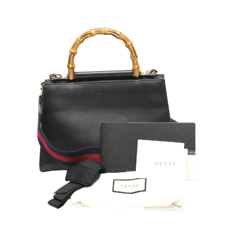 Women Gucci bags with a front - zip pocket for small itemsGUCCI Handbag 459076 leather black Bamboo leather 2 way bag Women Used