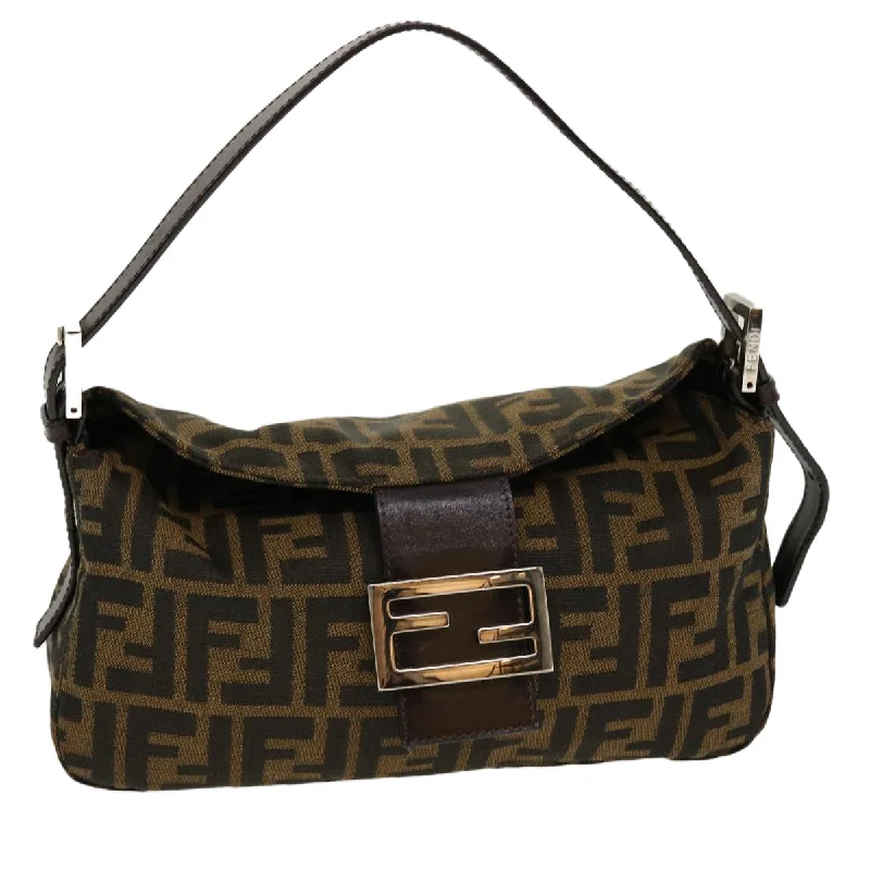 Fendi crossbody bags with a detachable wallet on chain for a hands - free wallet optionFENDI Zucca Canvas Mamma Baguette Shoulder Bag Brown 2305.26725.008  yk7016B