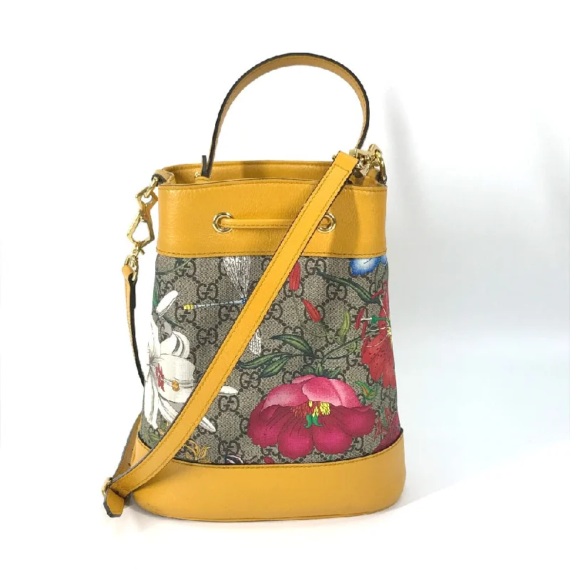 Gucci backpacks for women with a multi - pocket designGUCCI Handbag 550621 GG Supreme Canvas beige GG Flora Flower Small Bucket Women Secondhand