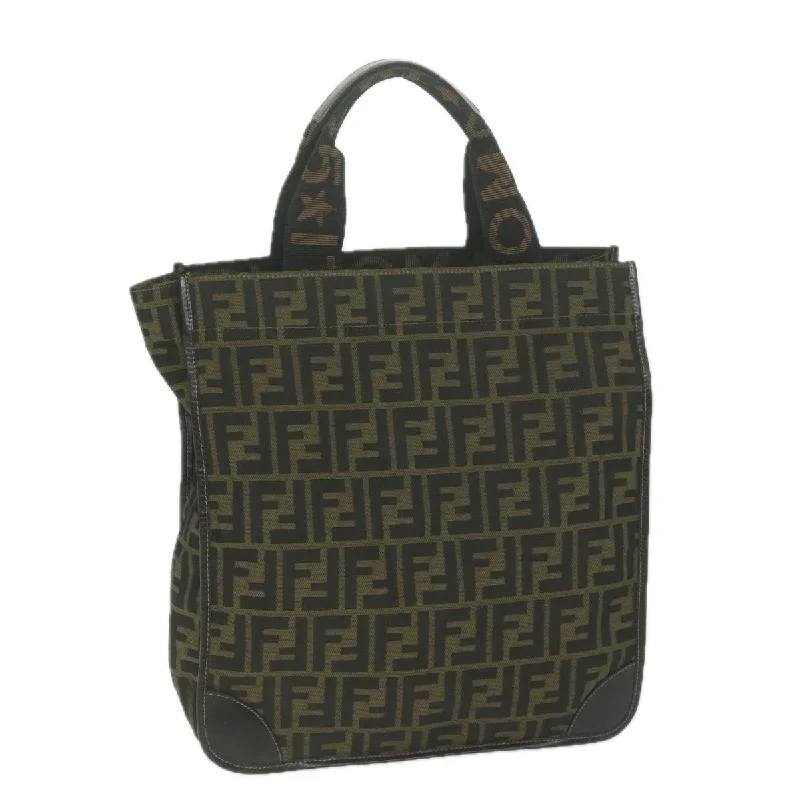 Fendi bags with a detachable makeup pouch inside for beauty - conscious usersFENDI Zucca Canvas Hand Bag Black Brown  am5749