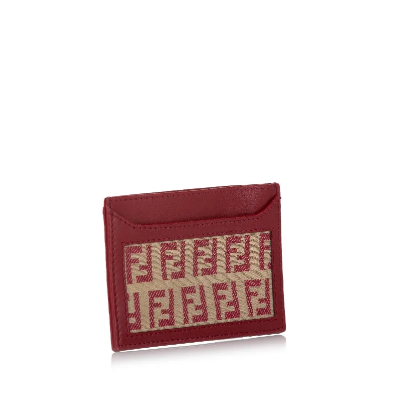 Fendi bags with a detachable mirror inside for quick touch - ups and groomingFendi Zucchino Canvas Card Holder (SHG-26675)