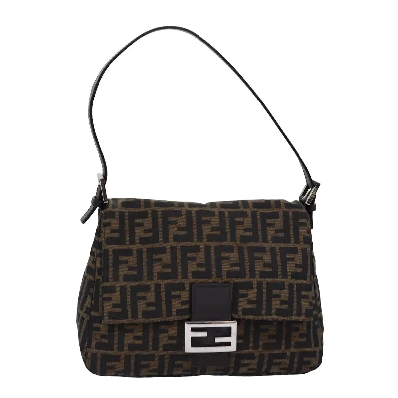 Fendi bags with a detachable makeup pouch inside for beauty - conscious usersFENDI Zucca Canvas Mamma Baguette Shoulder Bag Black Brown  yk12916