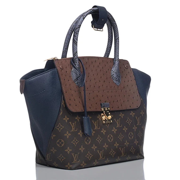 Louis Vuitton backpacks with a padded laptop compartment for travelLouis Vuitton Majestuex Tote Leather Ostrich Blue Python Satchel