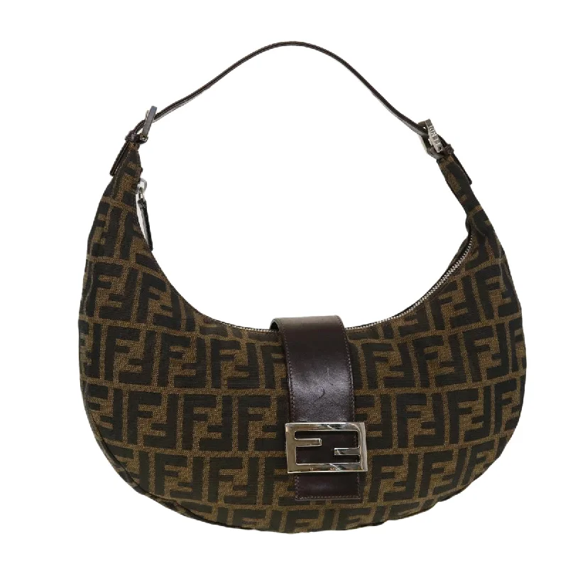 Fendi Peekaboo bags with a classic two - compartment design for organized storageFENDI Zucca Canvas Mamma Baguette Shoulder Bag Brown Black  43169