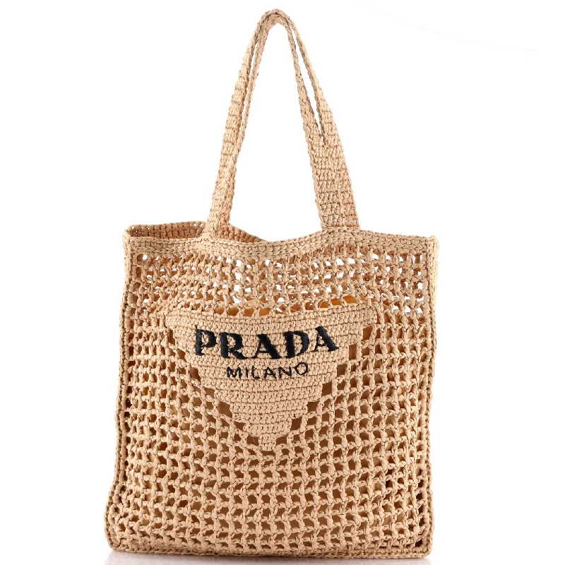 Designer bags with gold hardwareTriangle Logo Open Tote Raffia