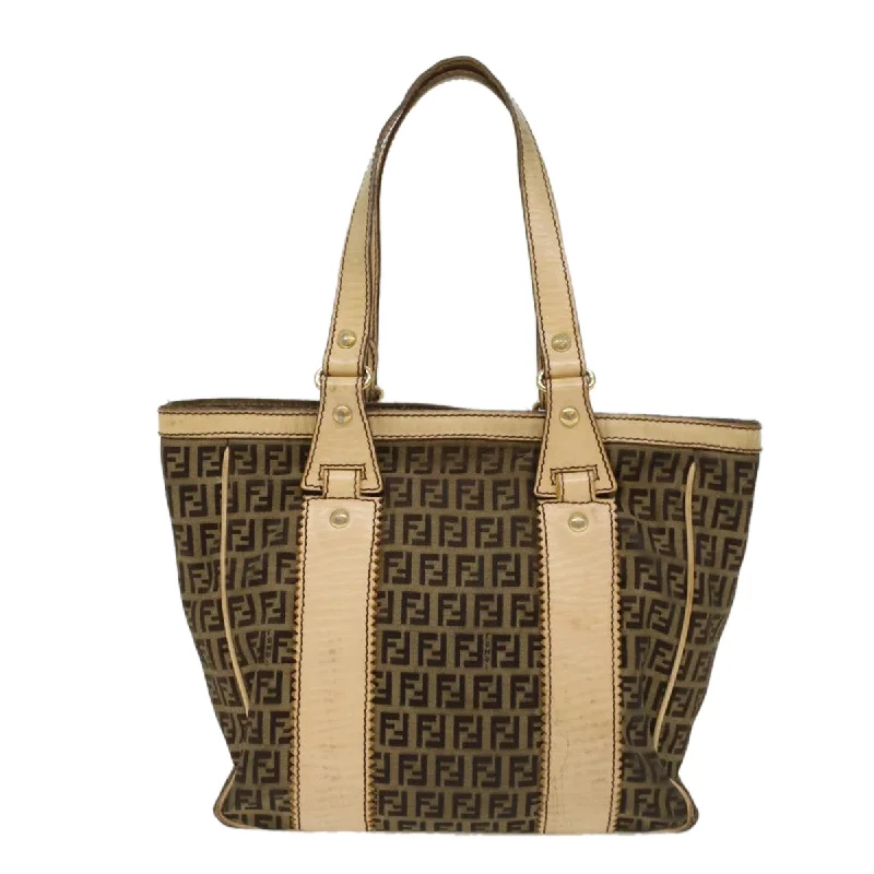 Fendi bags with a back - zip pocket for storing valuables securelyFENDI Zucchino Canvas Shoulder Bag Leather Brown  ac2009