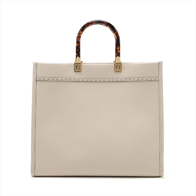 Fendi tote bags with a double - zip closure for enhanced securityFendi Sunshine Leather 2WAY Bag Ivory 8BH386