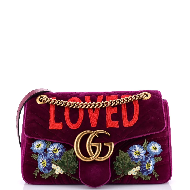 Durable leather bags for daily useGG Marmont Flap Bag Embroidered Matelasse Velvet Medium