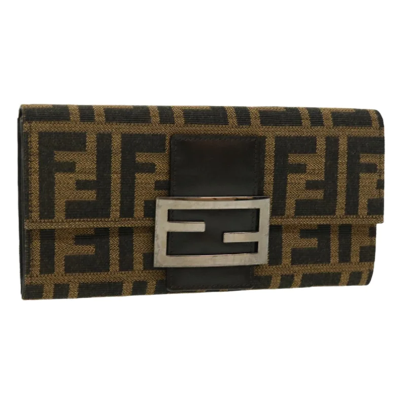 Fendi tote bags with a double - zip closure for enhanced securityFENDI Zucca Canvas Long Wallet Brown Black  32462