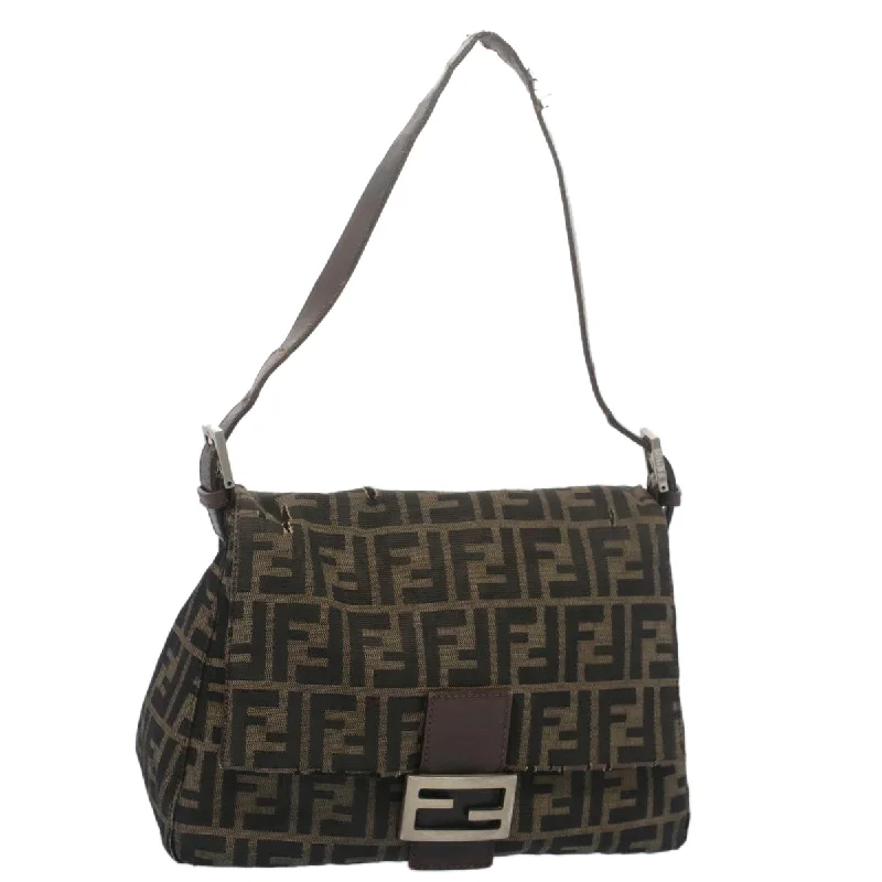 Fendi tote bags with a double - handle and shoulder - strap option for versatile carryingFENDI Zucca Canvas Mamma Baguette Shoulder Bag Black Brown  bs7918