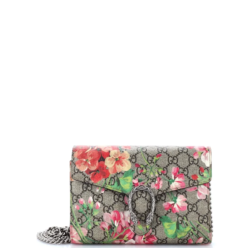 Top-rated backpack brandsDionysus Chain Wallet Blooms Print GG Coated Canvas Small