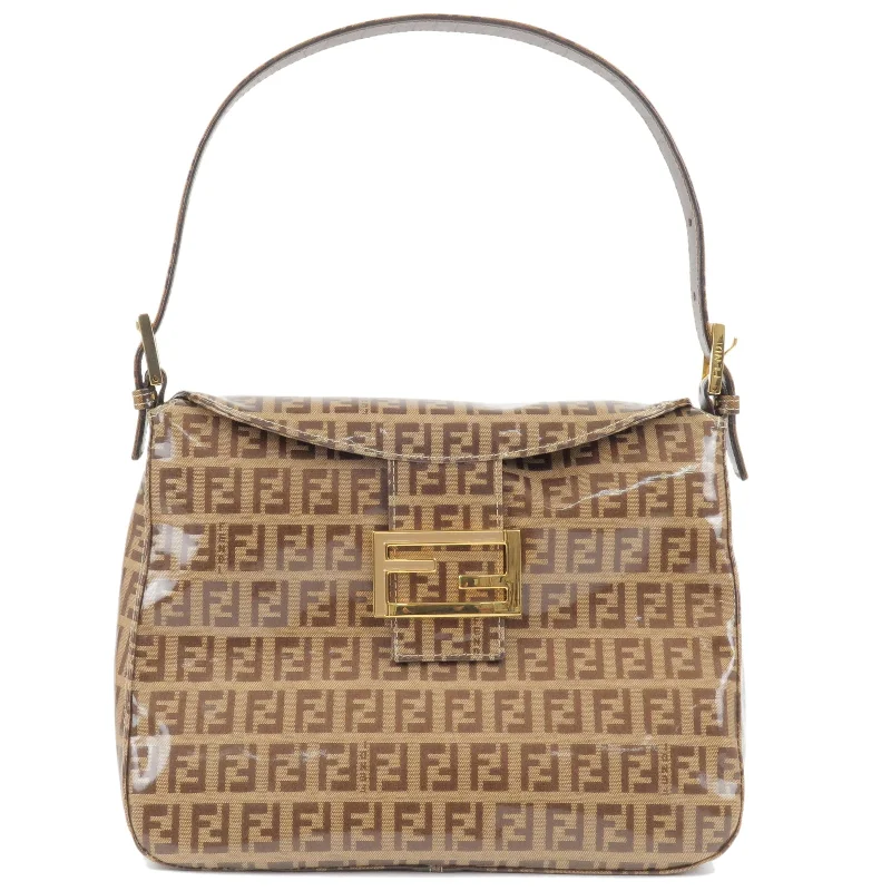 Medium - sized Fendi shoulder bags in rich, deep colors like burgundy for a sophisticated appearanceFENDI Zucchino Vinyl Mamma Baguette Shoulder Bag Beige Brown 26325