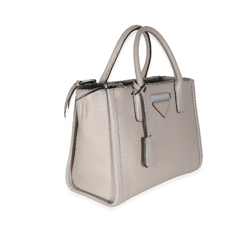 Ladies Prada Re - Edizione 2005 bags in a pastel color for a soft lookPRADA Grey Grace Calfskin Lux Concept Tote