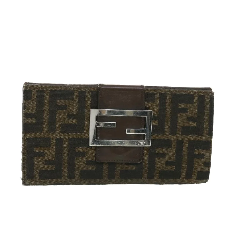 Fendi crossbody bags with a woven leather strap for a unique texture and visual appealFENDI Zucca Canvas Long Wallet Black Brown 2400-31133 018  38704