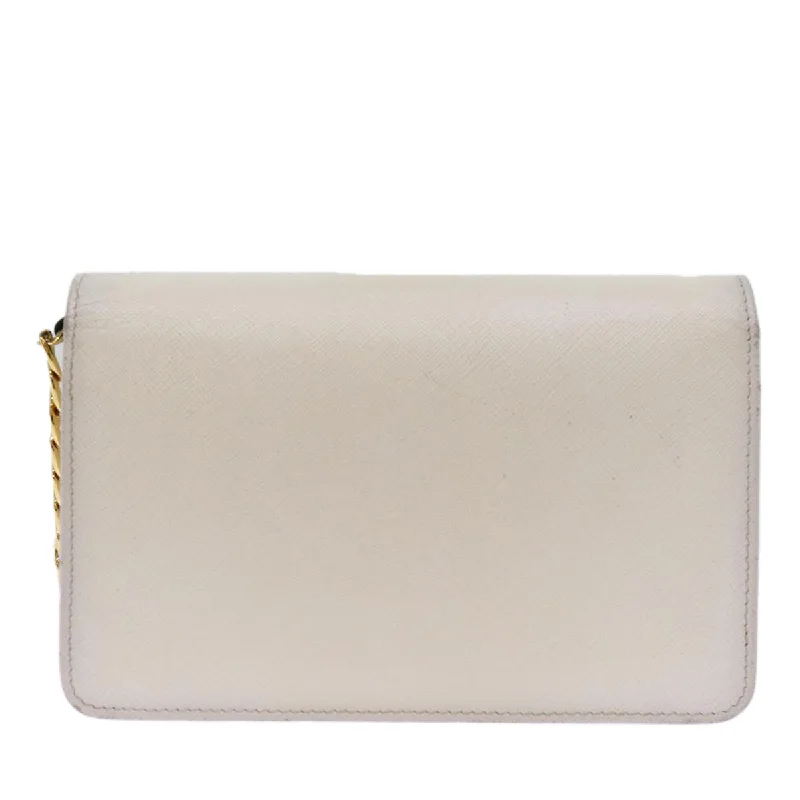 Prada bags with a back - zip pocket for storing valuables securelyPRADA Chain Shoulder Bag Safiano leather White  71652A