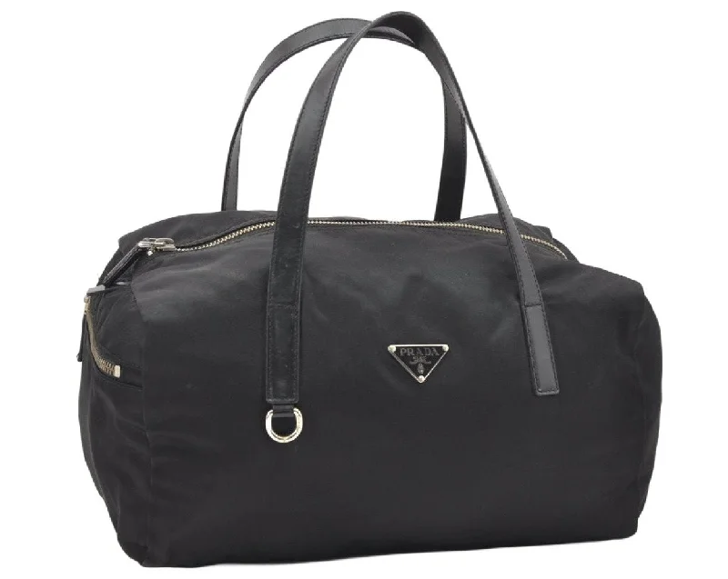 Ladies Prada Galleria bags with a textured leather surface for a more tactile lookAuthentic PRADA Vintage Nylon Tessuto Leather Hand Boston Bag Purse Black 6075K