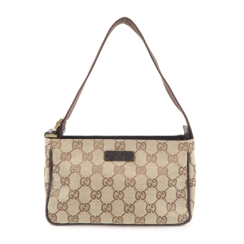 Women Gucci Sylvie bags with a crystal - embellished web stripeGUCCI GG Canvas Leather Hand Bag Beige Brown 106644