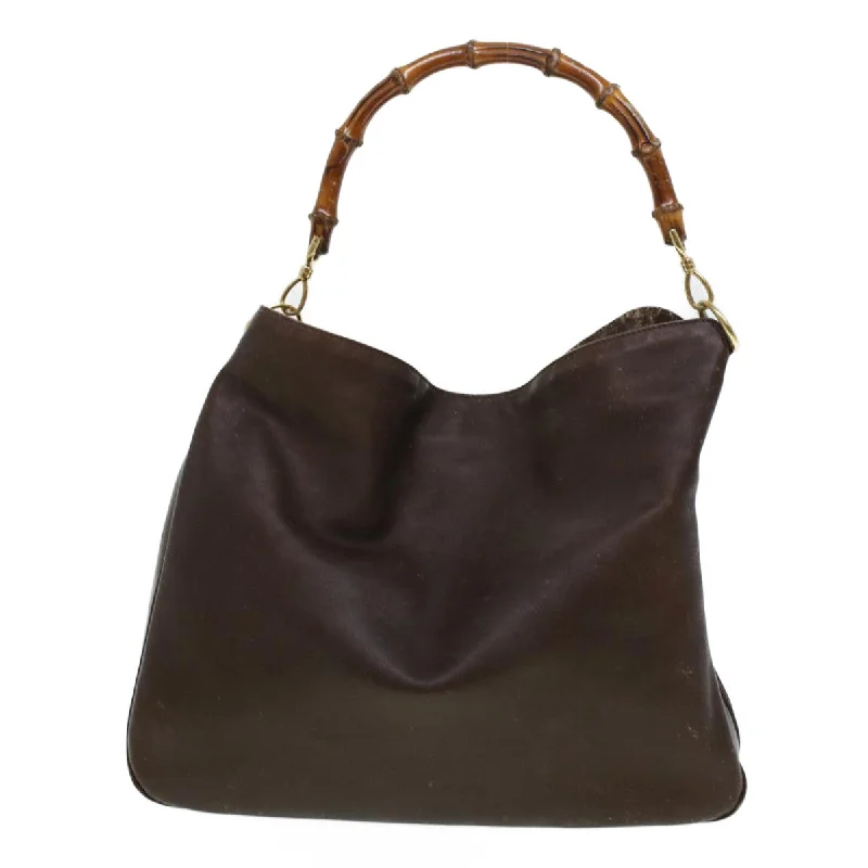 Ladies Gucci shoulder bags with a wide - width strapGUCCI Bamboo Shoulder Bag Leather 2way Brown  bs6148