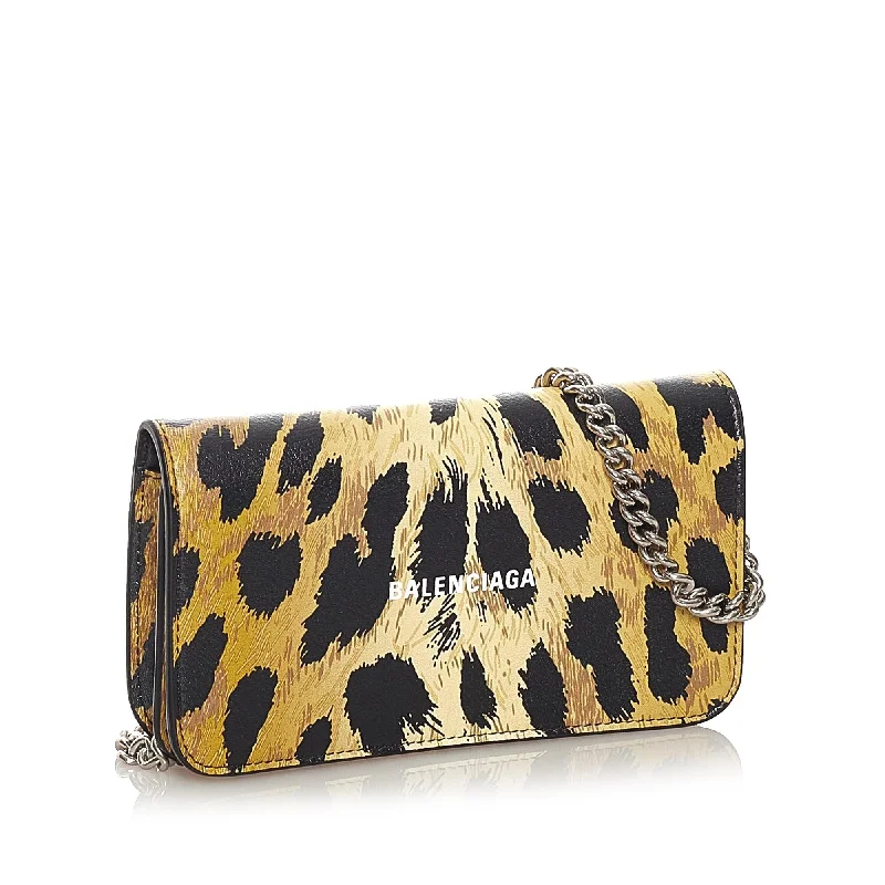 Designer bags with gold hardwareBalenciaga Leopard Print Leather Shoulder Bag (SHG-27193)