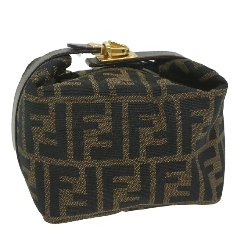 Ladies Fendi Peekaboo bags with a hand - carved leather detail for a unique and artisanal touchFENDI Zucca Canvas Hand Bag Black Brown  fm3015