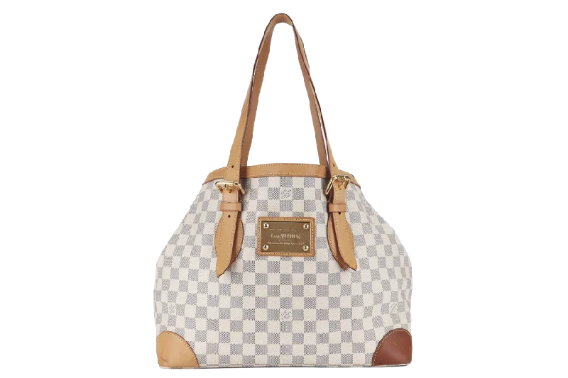 Louis Vuitton bags with a magnetic snap closure for easy accessLOUIS VUITTON HAMPSTEAD MM DAMIER AZUR CANVAS GOLD HARDWARE NO DUST COVER