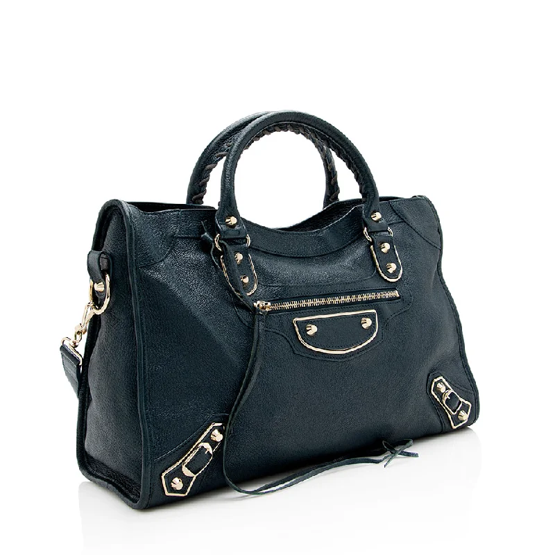 Vintage-inspired handbagsBalenciaga Agneau Metallic Edge City Satchel (SHF-17832)