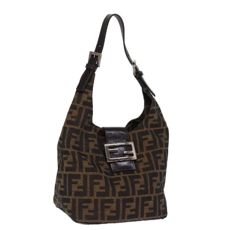 Fendi By The Way bags with a leather - wrapped drawstring for a luxurious and tactile feelFENDI Zucca Canvas Mamma Baguette Shoulder Bag Black Brown  ep4223