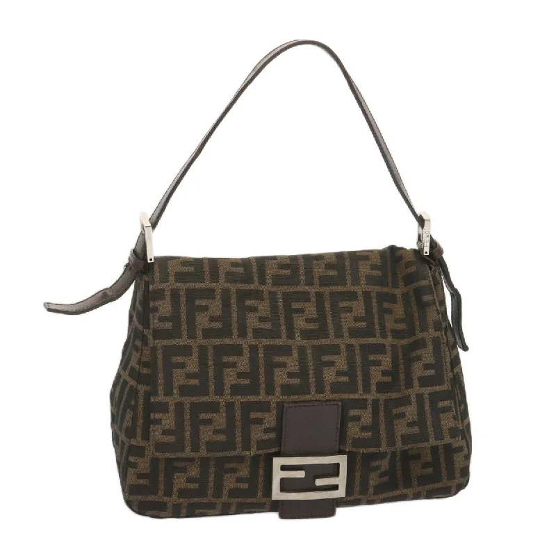 Ladies Fendi shoulder bags with a quilted leather exterior for a luxurious and cozy lookFENDI Zucca Canvas Mamma Baguette Shoulder Bag Black Brown  tb1055