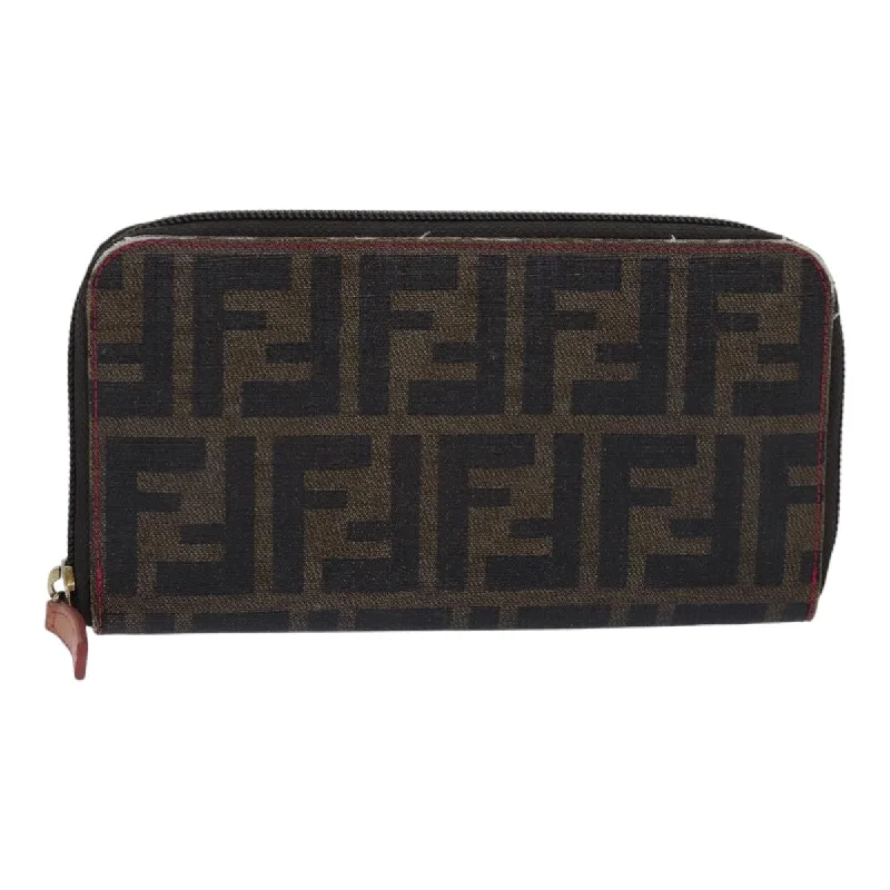 Fendi bags with a chain - link trim and a leather body for a modern and edgy lookFENDI Zucca Canvas Long Wallet Black Brown gold  am6791