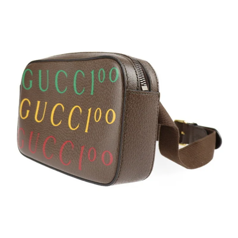 Gucci Marmont bags for women with a contrast - colored interiorGUCCI Belt Bag 100th Anniversary Waist 602695 Calf Leather Brown Multicolor Gold Hardware Logo Body Pouch Bum