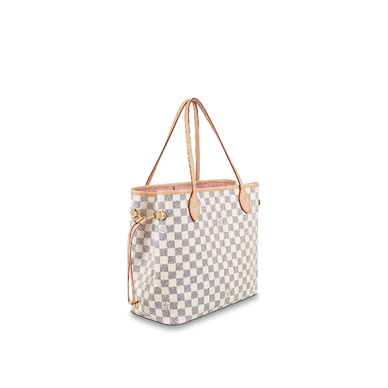 Louis Vuitton bags with a zippered interior pocket for better organizationLOUIS VUITTON DAMIER AZUR NEVERFULL MM ROSE BALLERINE