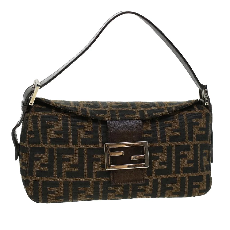 Fendi Baguette bags with a glitter - infused leather surface for a glamorous and sparkly lookFENDI Zucca Canvas Mamma Baguette Shoulder Bag Brown 2321 26725 008  yk7143